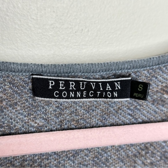 PERUVIAN CONNECTION Pima Cotton Sweater Dress Ornate Sky Blue Cocoa Brown {M14} - Picture 4 of 5